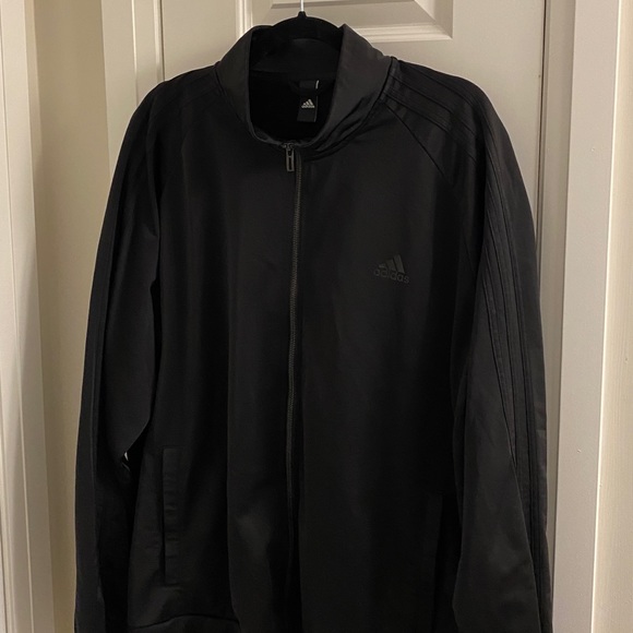 adidas Men's Essentials Warmup 3 Stripes Black on Black Track Jacket - Picture 7 of 12